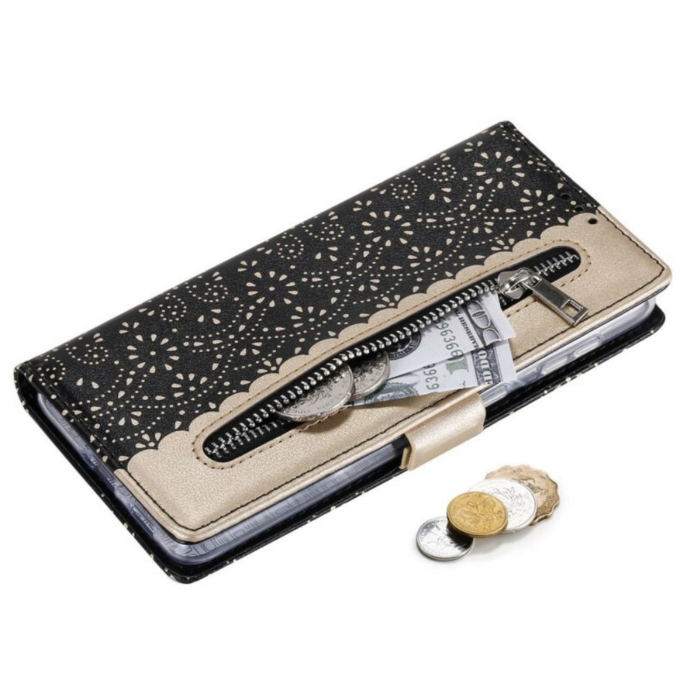 Flip Case Für Samsung Galaxy S21 5G Mit Kordel Geldbörse Mit Spitzenband