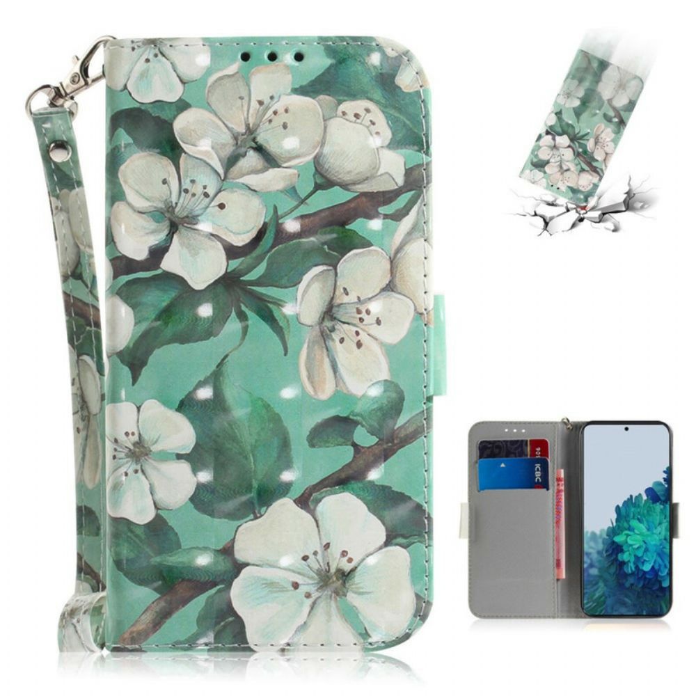 Flip Case Für Samsung Galaxy S21 5G Mit Kordel Tanga Blumenzweig