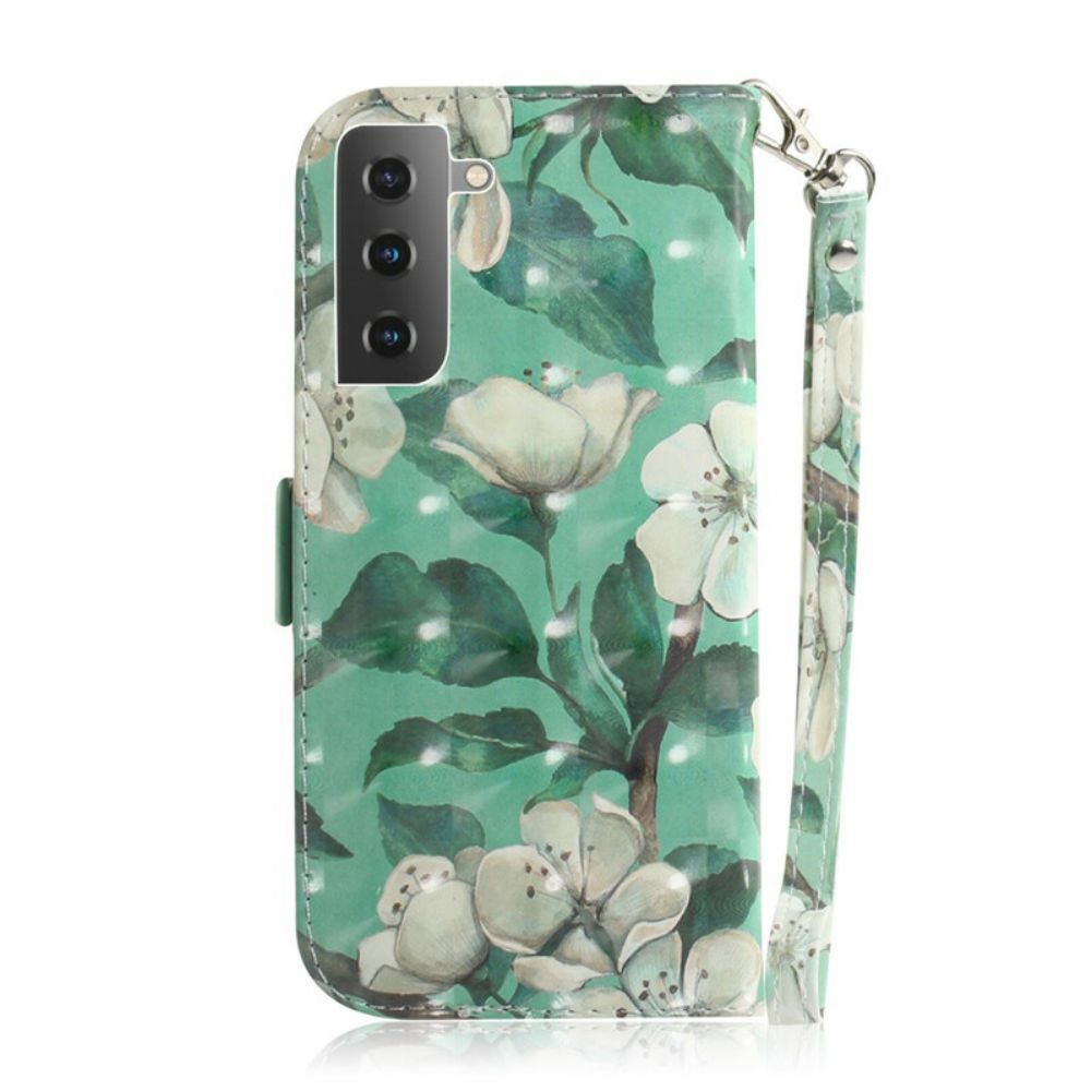 Flip Case Für Samsung Galaxy S21 5G Mit Kordel Tanga Blumenzweig