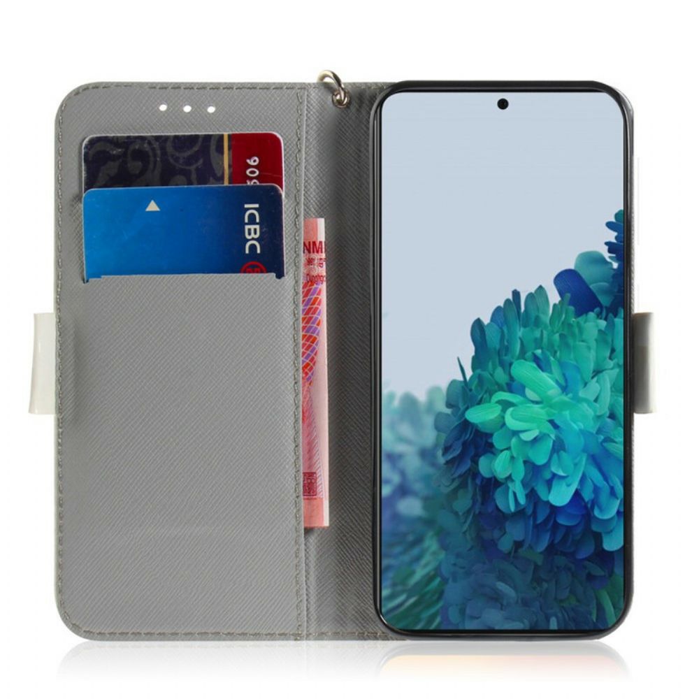 Flip Case Für Samsung Galaxy S21 5G Mit Kordel Tanga Blumenzweig