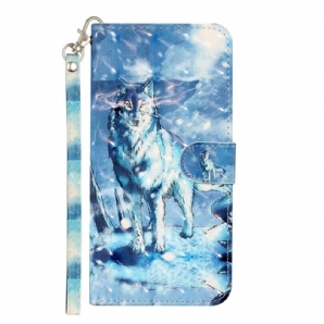 Flip Case Für Samsung Galaxy S21 5G Mit Kordel Wolf Light Strap Strahler