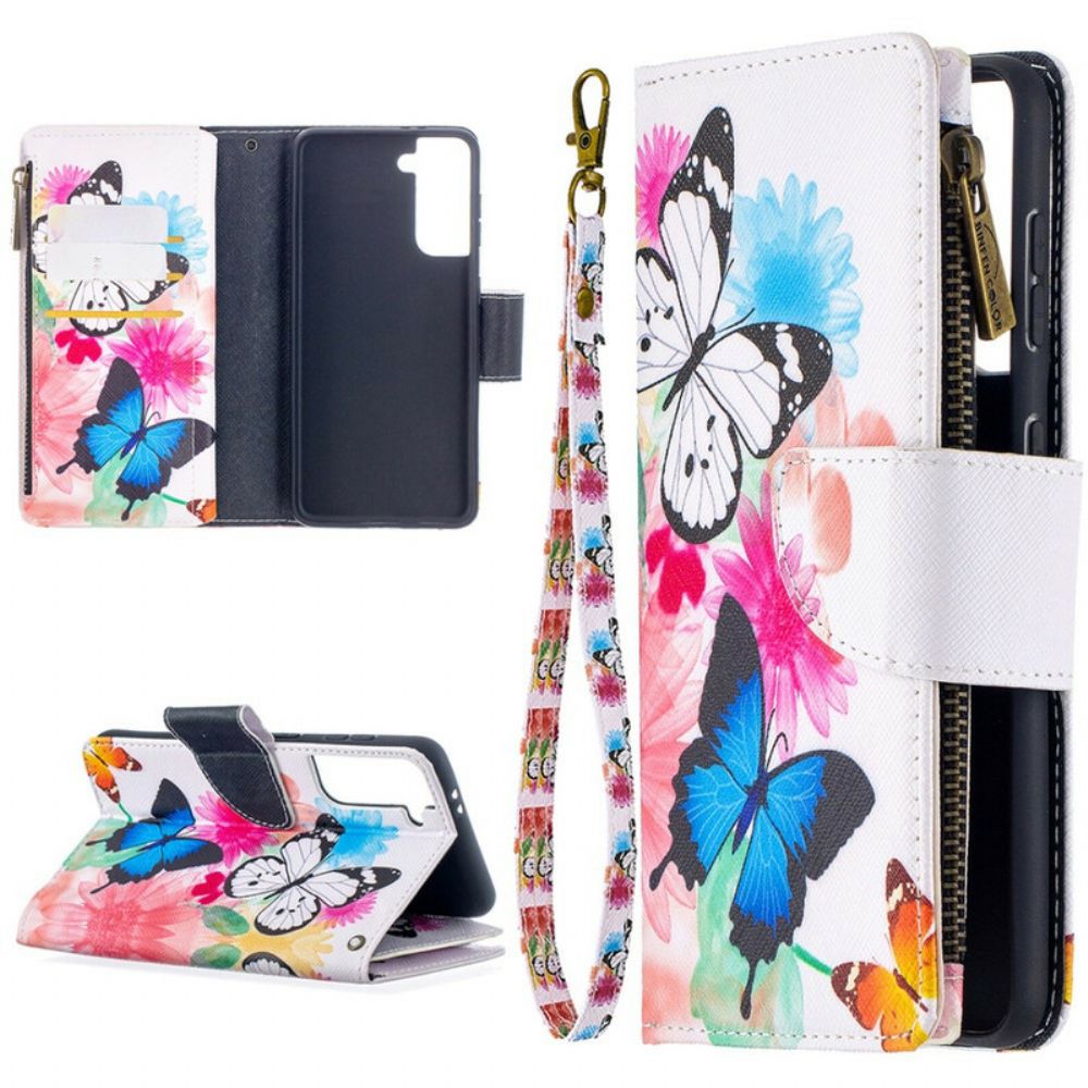 Flip Case Für Samsung Galaxy S21 5G Schmetterlingstasche Mit Reißverschluss