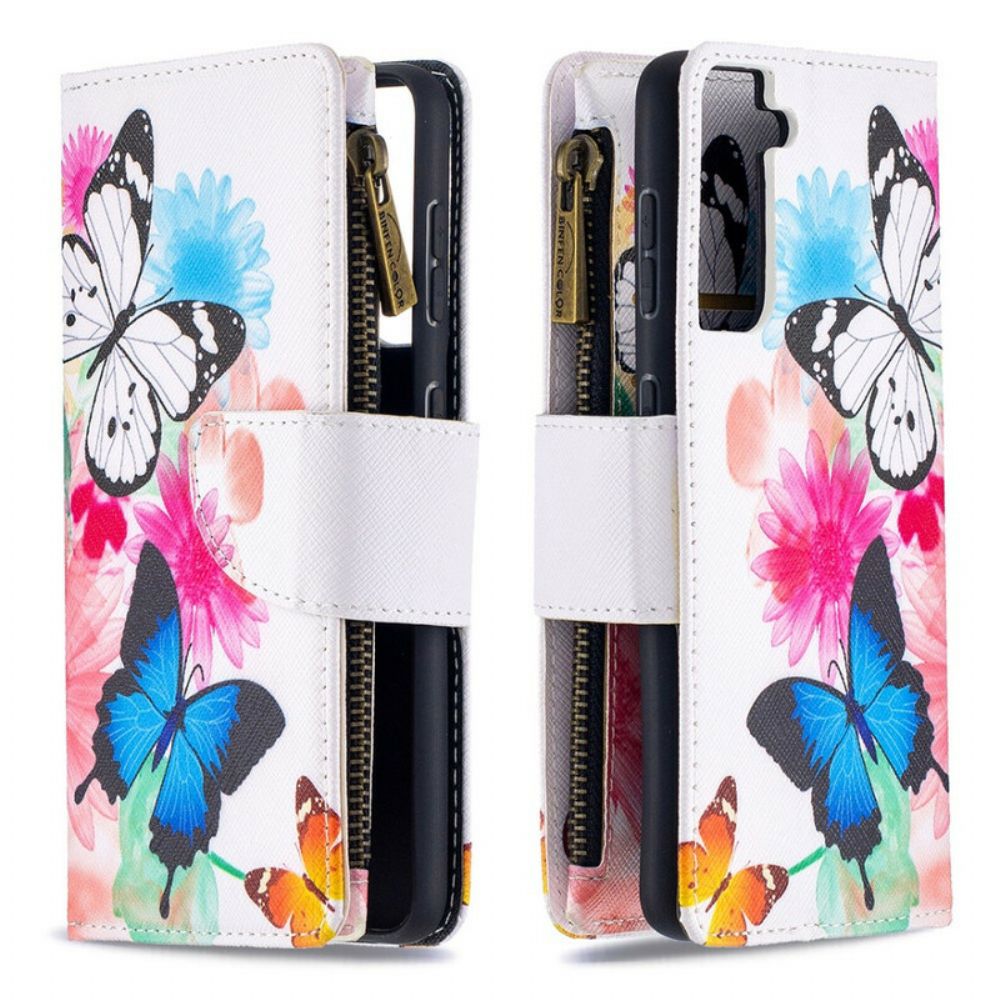 Flip Case Für Samsung Galaxy S21 5G Schmetterlingstasche Mit Reißverschluss