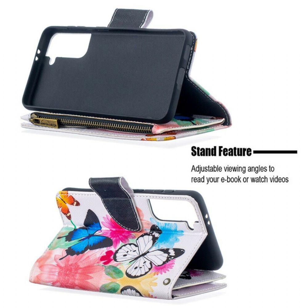Flip Case Für Samsung Galaxy S21 5G Schmetterlingstasche Mit Reißverschluss