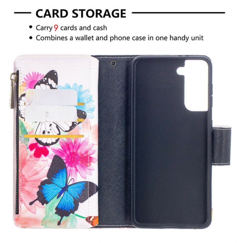 Flip Case Für Samsung Galaxy S21 5G Schmetterlingstasche Mit Reißverschluss