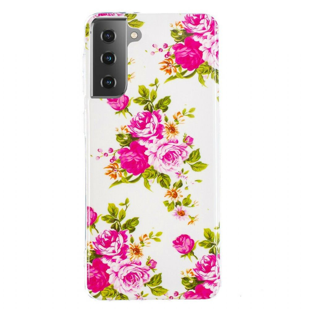 Hülle Für Samsung Galaxy S21 5G Fluoreszierende Freiheitsblumen