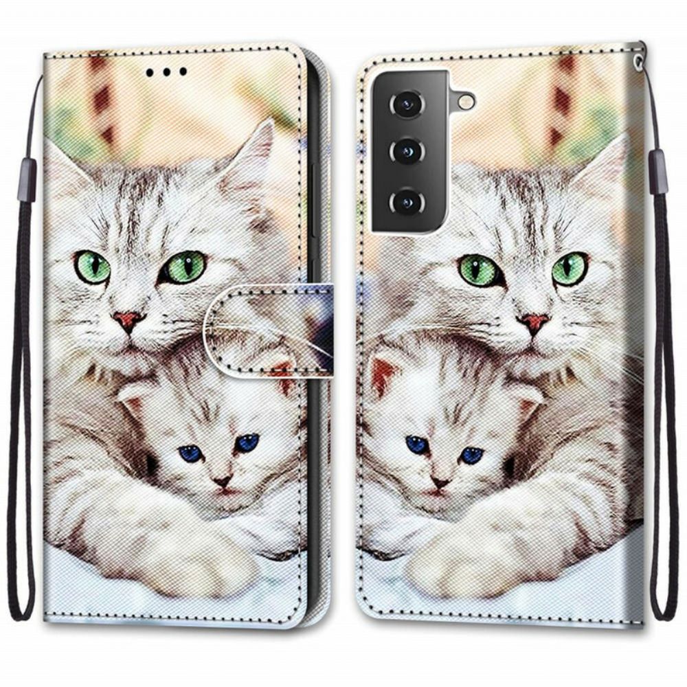 Lederhüllen Für Samsung Galaxy S21 5G Katzenfamilie