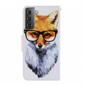 Lederhüllen Für Samsung Galaxy S21 5G Mit Kordel Smart Fox Mit Riemen