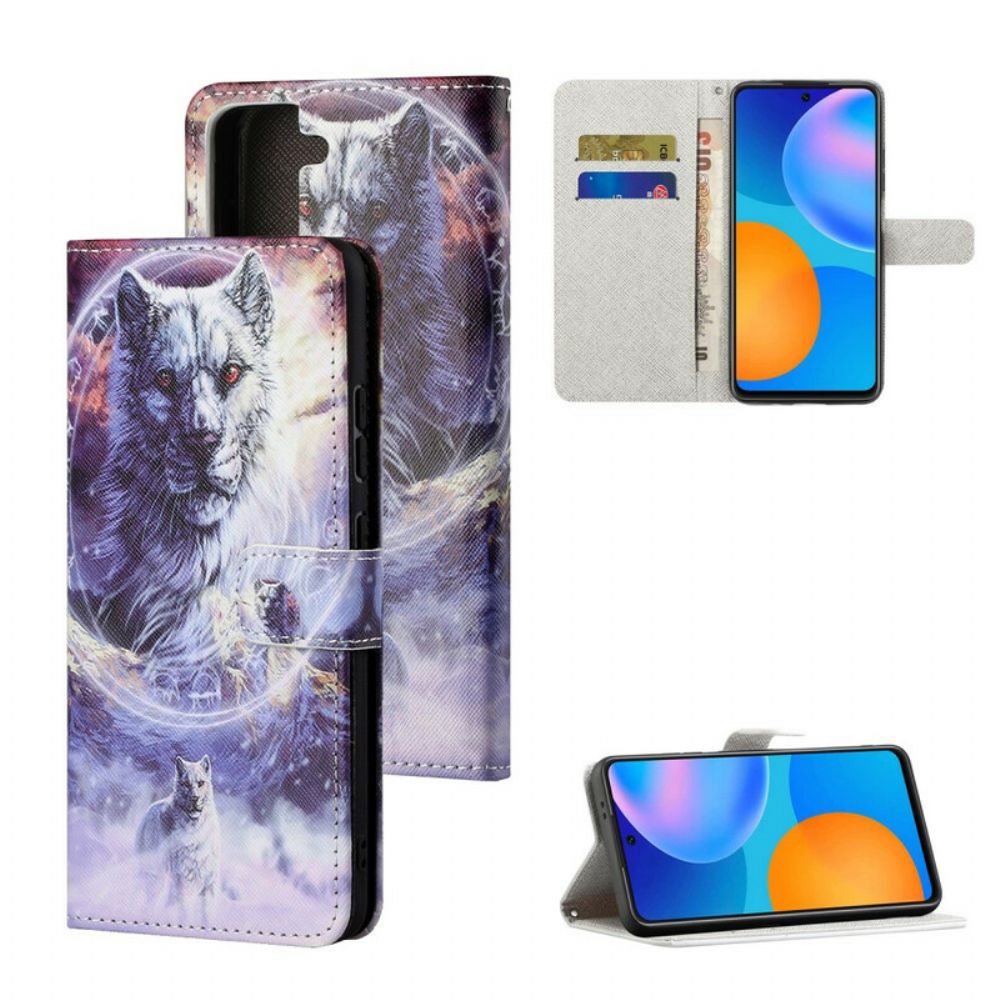 Lederhüllen Für Samsung Galaxy S21 5G Winterwolf Mit Lanyard