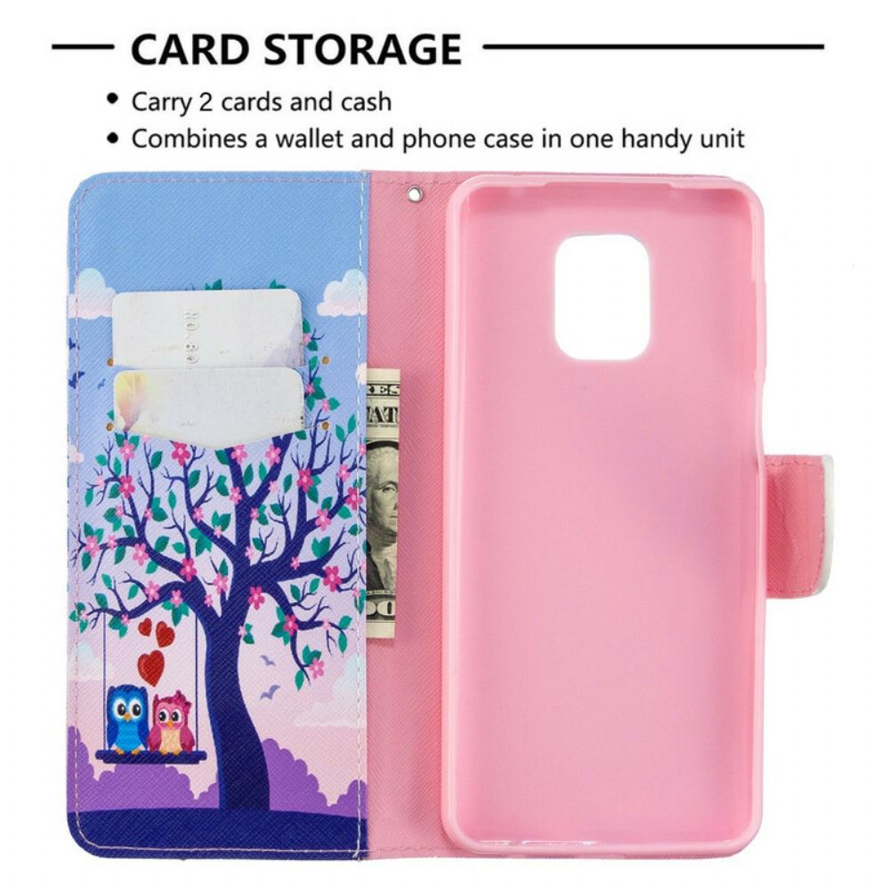 Flip Case Für Xiaomi Redmi Note 9S / Note 9 Pro Eulen Auf Der Schaukel