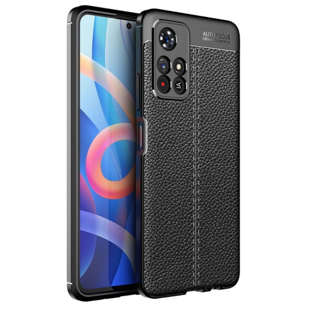 Handyhülle Für Poco M4 Pro 5G Doppellinie Litschi-leder-effekt
