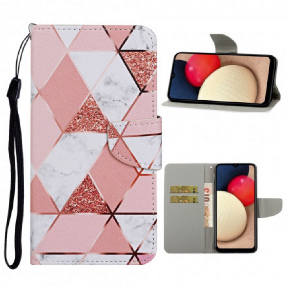 Flip Case Für Samsung Galaxy A52 4G / A52 5G / A52s 5G Marmor Und Pailletten Mit Riemen