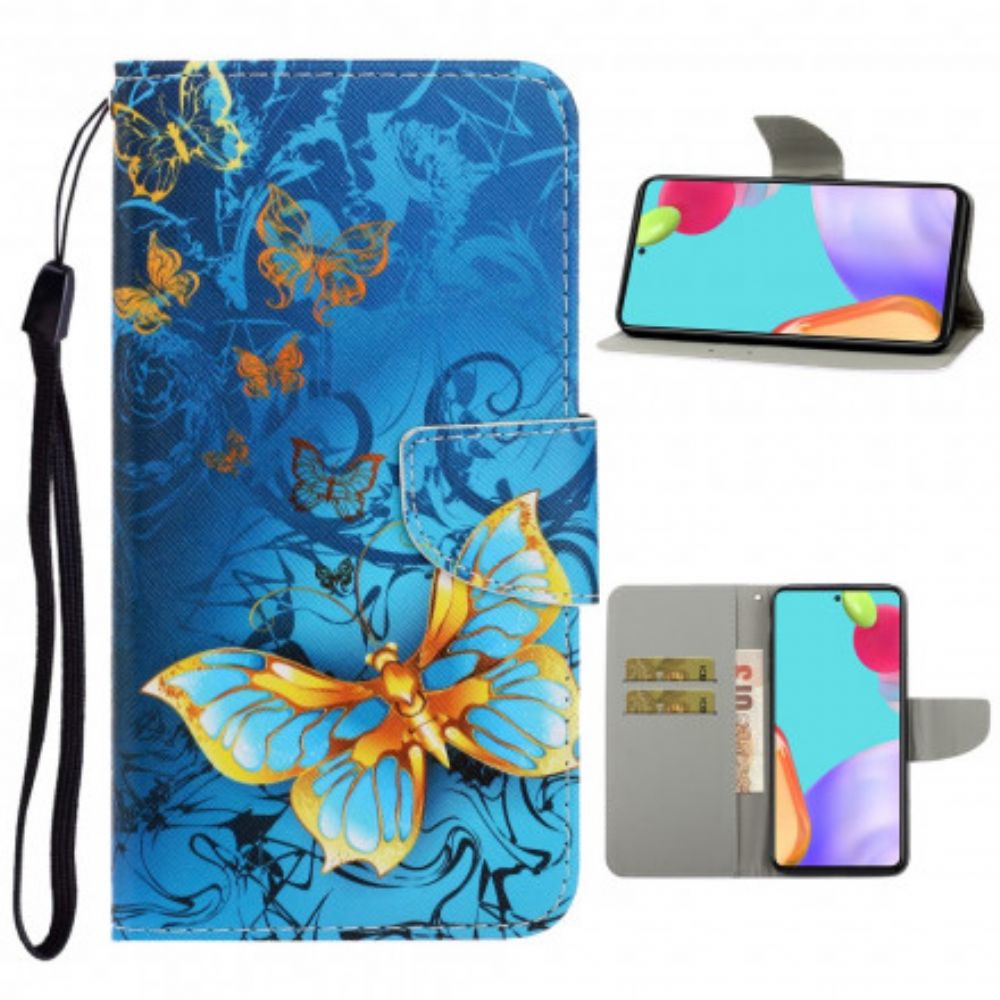 Flip Case Für Samsung Galaxy A52 4G / A52 5G / A52s 5G Mit Kordel Schmetterlingsbandvariationen