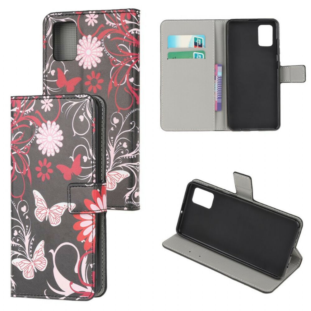 Flip Case Für Samsung Galaxy A52 4G / A52 5G / A52s 5G Schmetterlinge Und Blumen