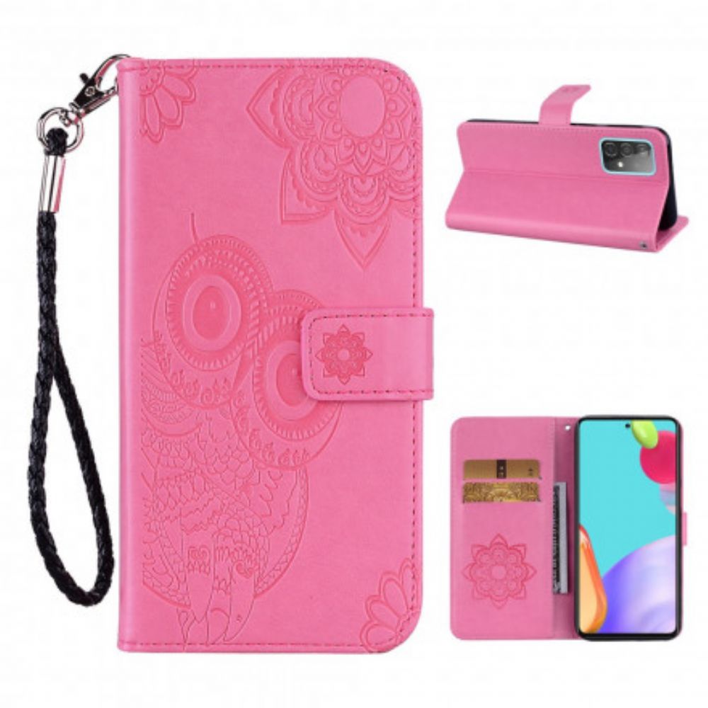Lederhüllen Für Samsung Galaxy A52 4G / A52 5G / A52s 5G Eulen-mandala Und Lanyard