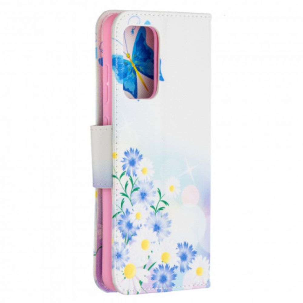 Lederhüllen Für Samsung Galaxy A52 4G / A52 5G / A52s 5G Gemalte Schmetterlinge Und Blumen