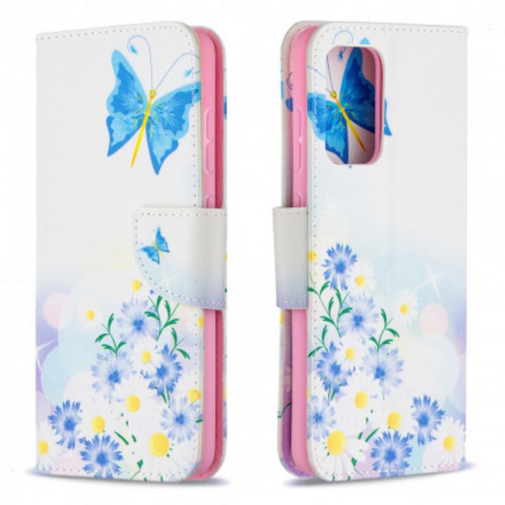 Lederhüllen Für Samsung Galaxy A52 4G / A52 5G / A52s 5G Gemalte Schmetterlinge Und Blumen