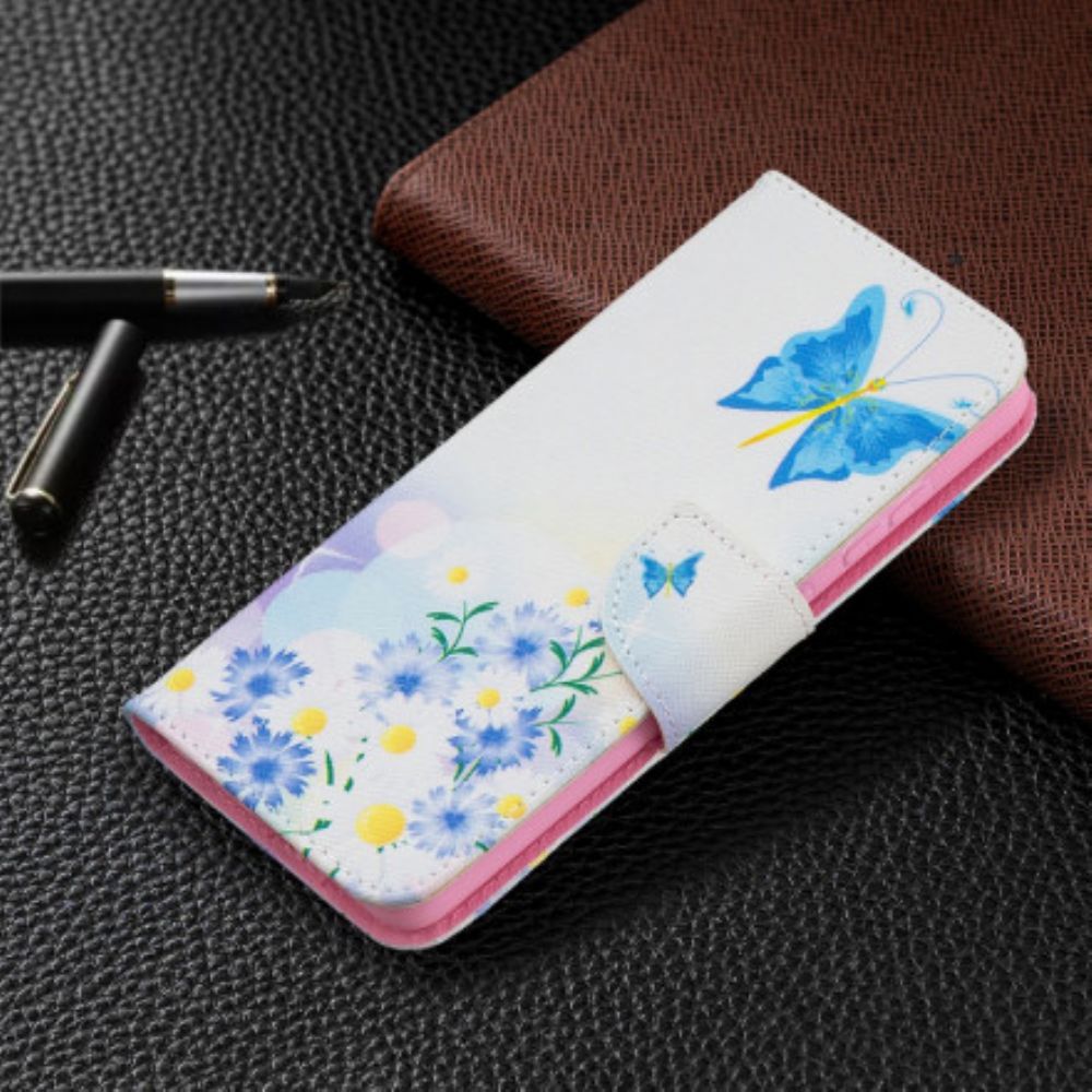 Lederhüllen Für Samsung Galaxy A52 4G / A52 5G / A52s 5G Gemalte Schmetterlinge Und Blumen