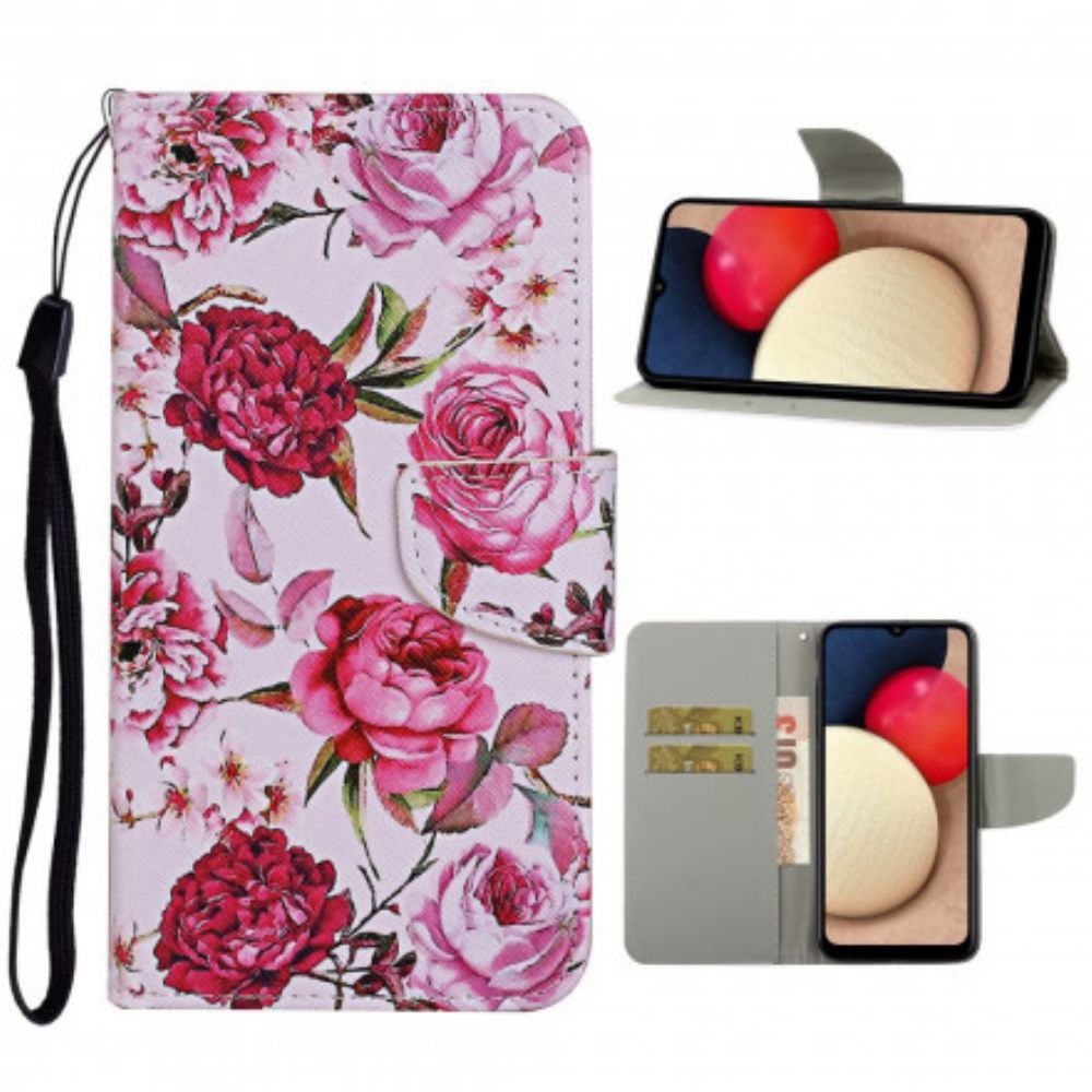Lederhüllen Für Samsung Galaxy A52 4G / A52 5G / A52s 5G Meisterhafte Blumen Mit Lanyard