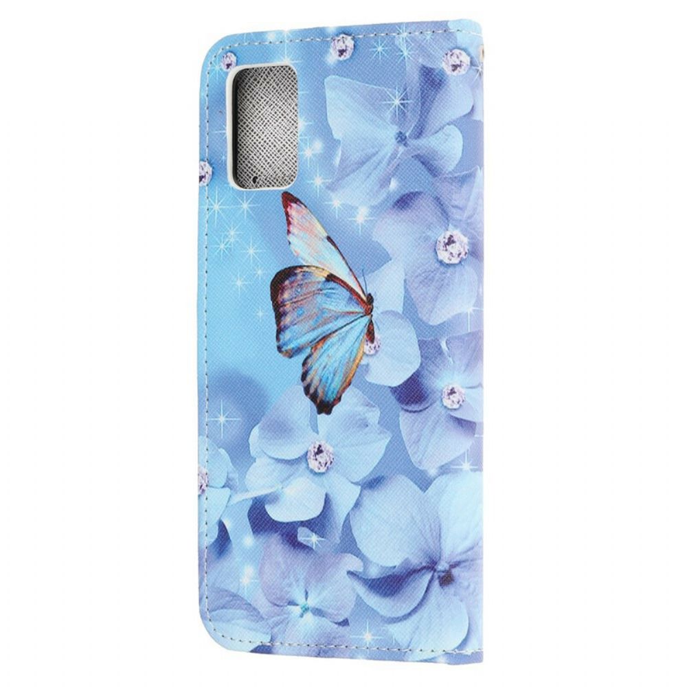 Lederhüllen Für Samsung Galaxy A52 4G / A52 5G / A52s 5G Mit Kordel Diamantband Schmetterlinge