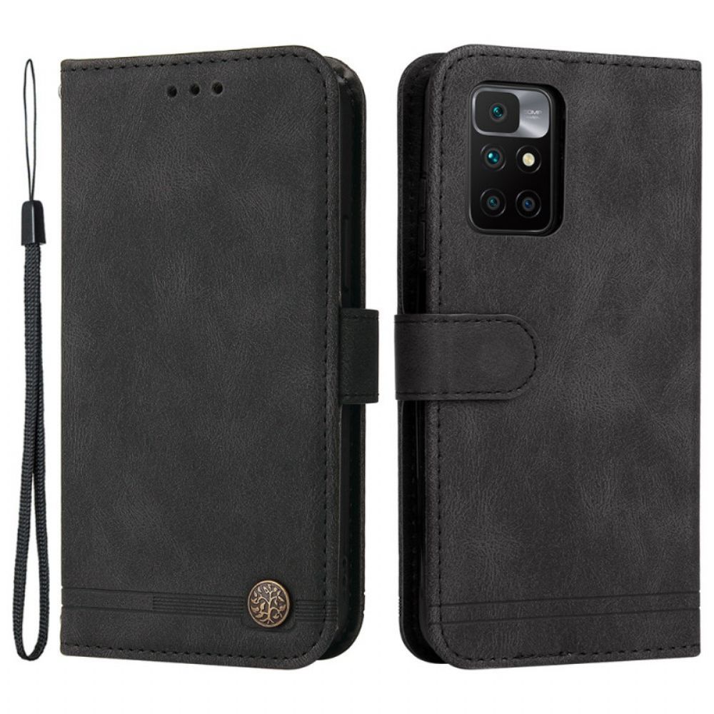 Flip Case Für Xiaomi Redmi 10 Niete Und Riemen Aus Kunstleder