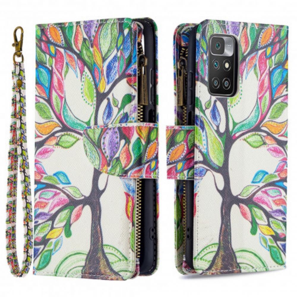 Flip Case Für Xiaomi Redmi 10 Reißverschlusstasche Mit Baum