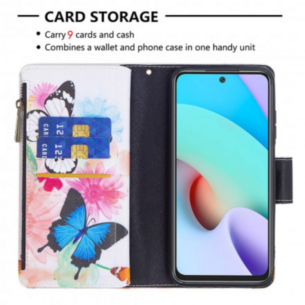 Flip Case Für Xiaomi Redmi 10 Schmetterlingstasche Mit Reißverschluss