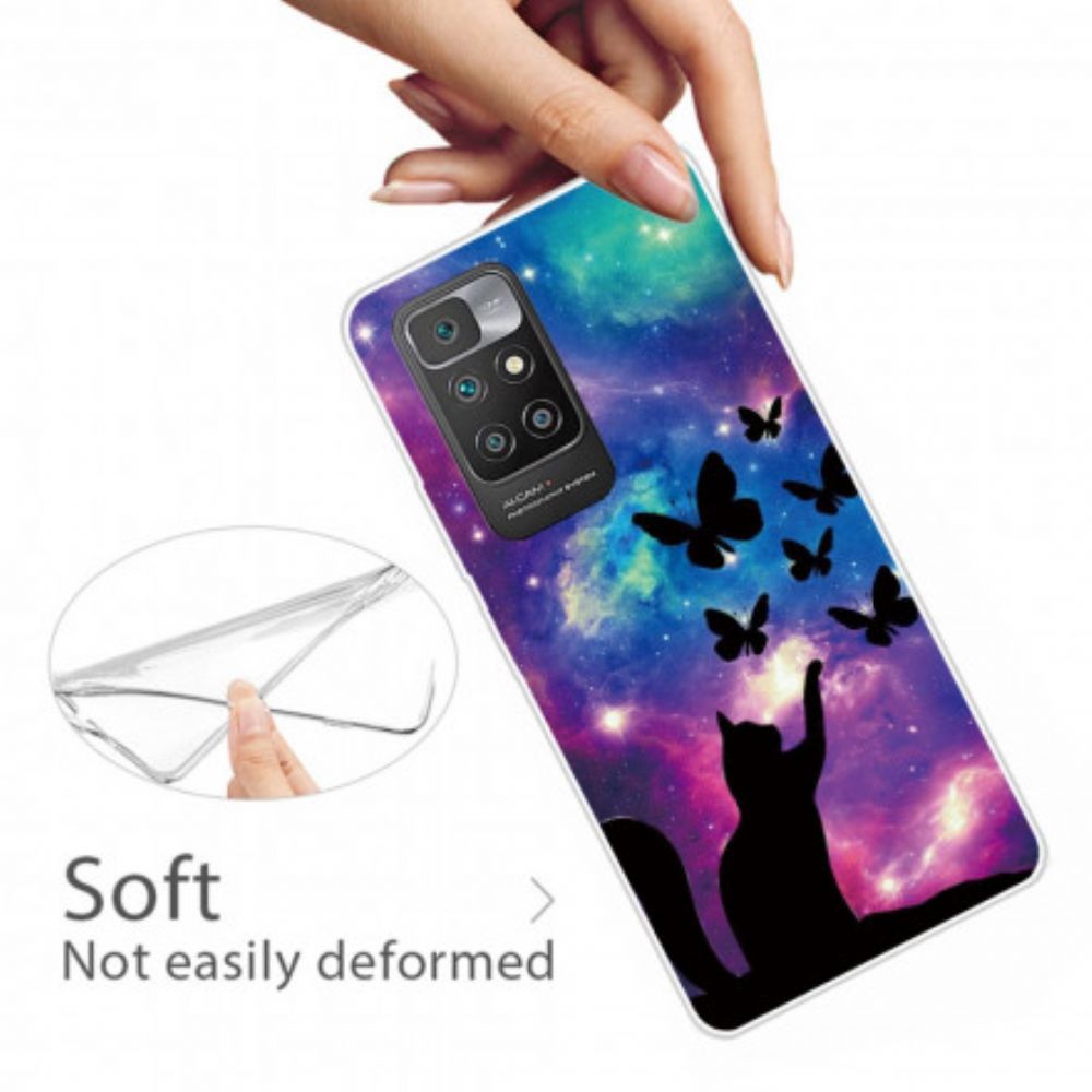 Hülle Für Xiaomi Redmi 10 Katze Und Schmetterlinge Im Weltall