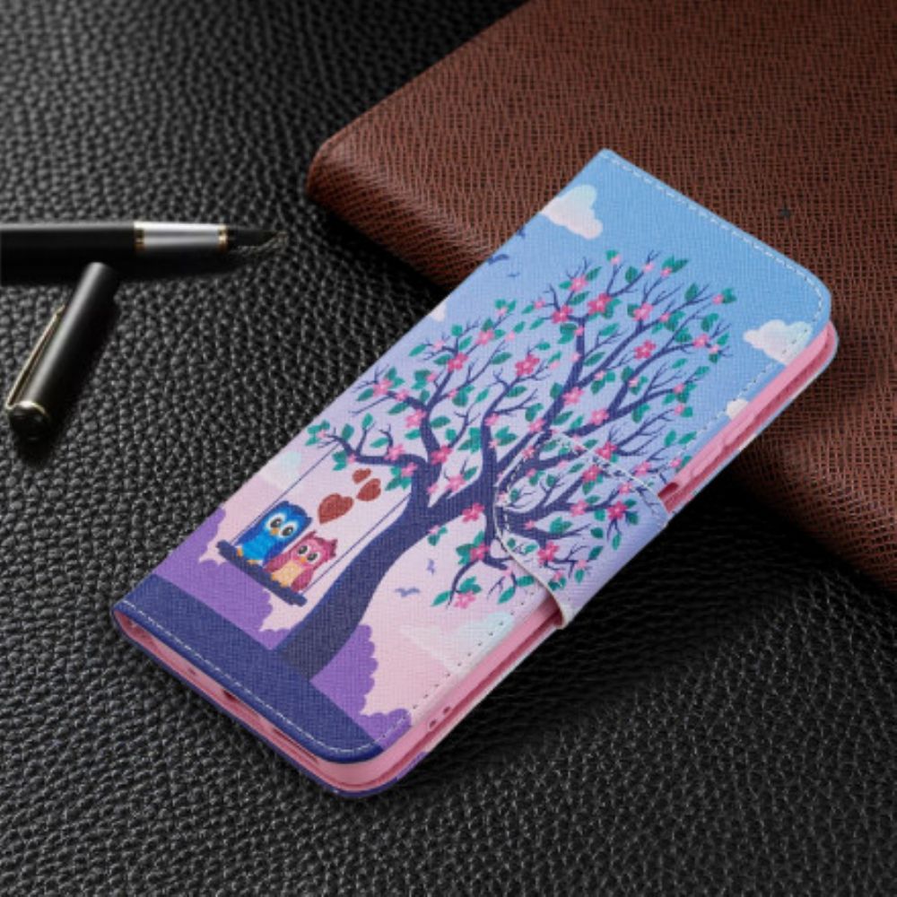 Lederhüllen Für Xiaomi Redmi 10 Eulen Auf Der Schaukel