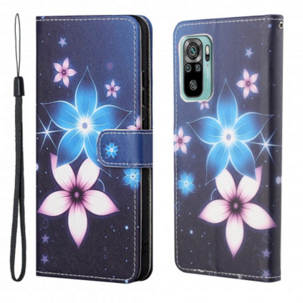 Lederhüllen Für Xiaomi Redmi 10 Mit Kordel Mondriemenblumen