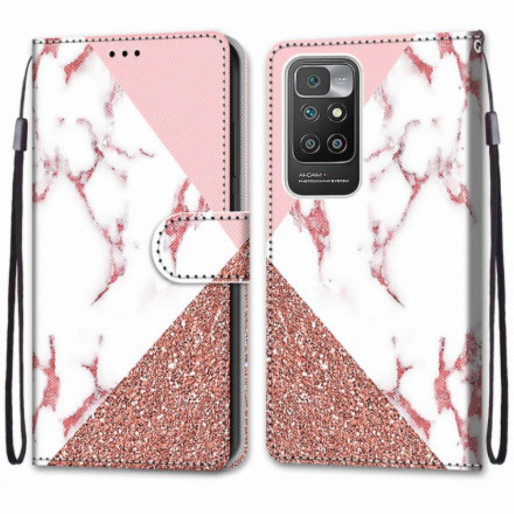 Lederhüllen Für Xiaomi Redmi 10 Murmel- Und Glitzerdreieck