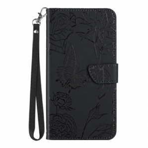 Flip Case Für Honor Magic 4 Pro Mit Kordel Tanga Schmetterlinge