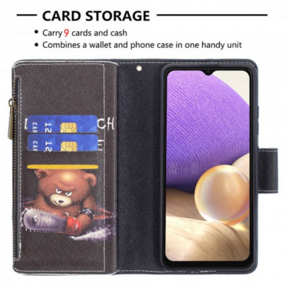 Flip Case Für Samsung Galaxy A32 4G Bärentasche Mit Reißverschluss