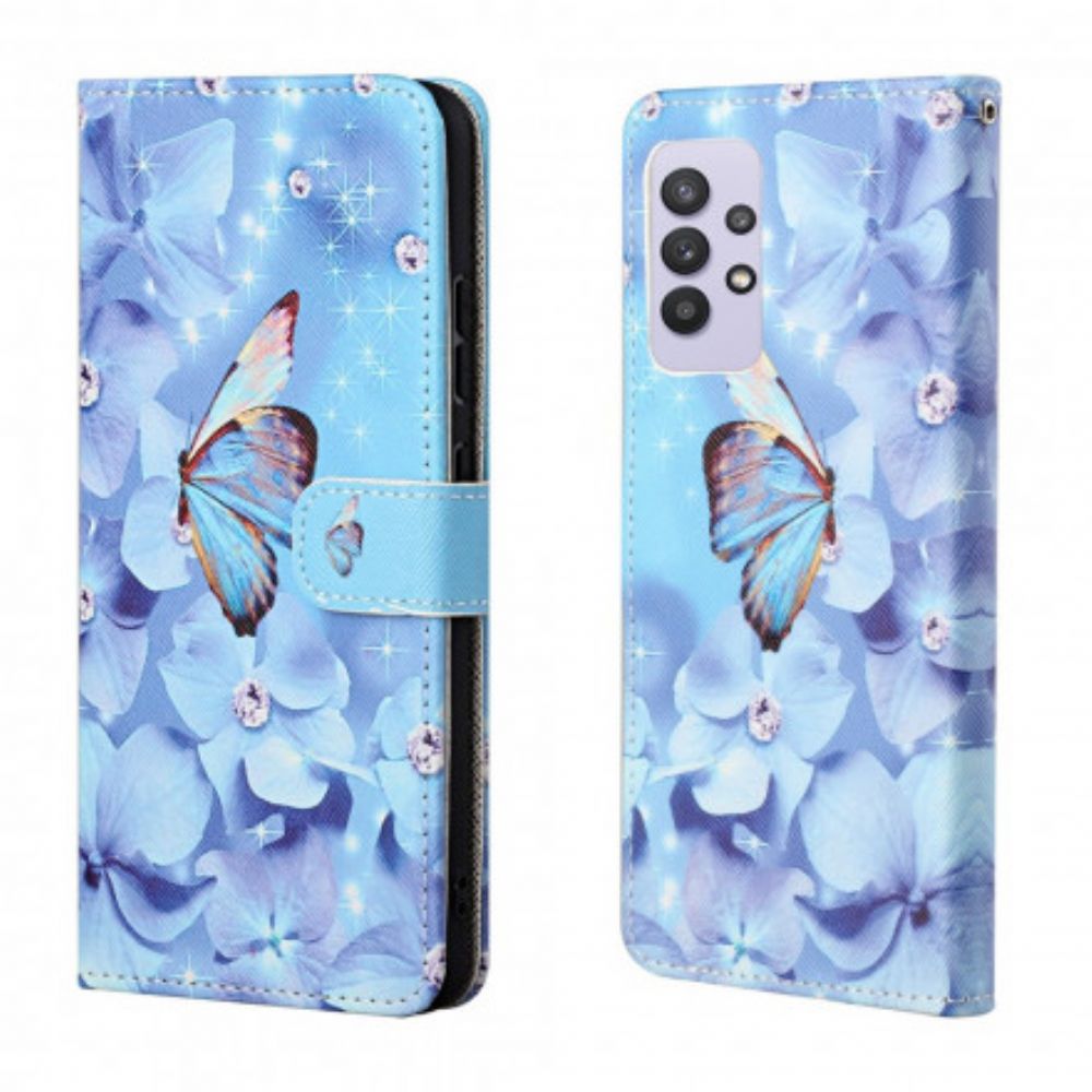 Flip Case Für Samsung Galaxy A32 4G Mit Kordel Diamantband Schmetterlinge
