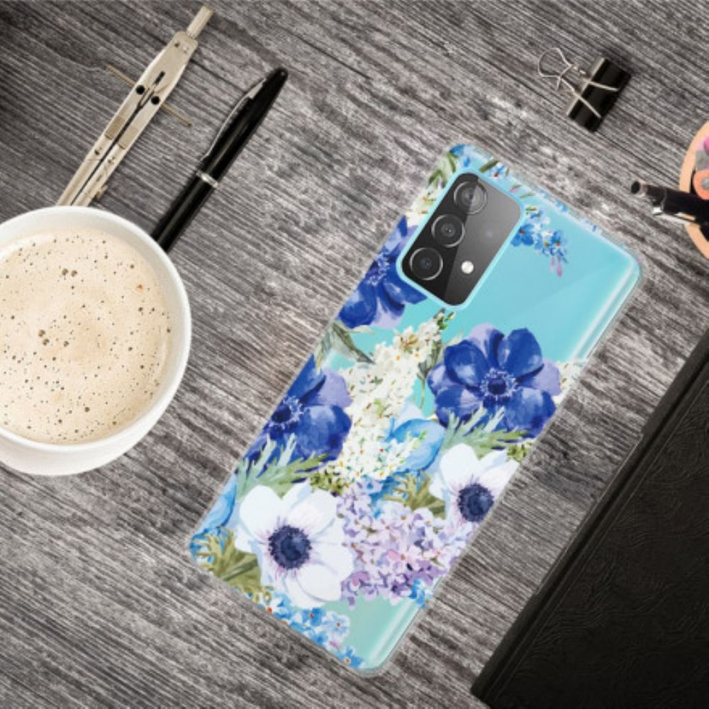 Handyhülle Für Samsung Galaxy A32 4G Aquarell Blaue Blumen