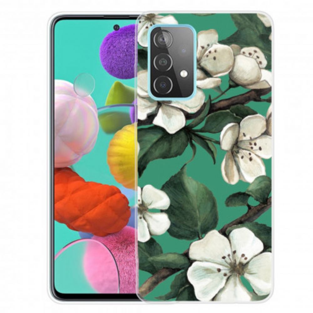 Handyhülle Für Samsung Galaxy A32 4G Gemalte Weiße Blumen