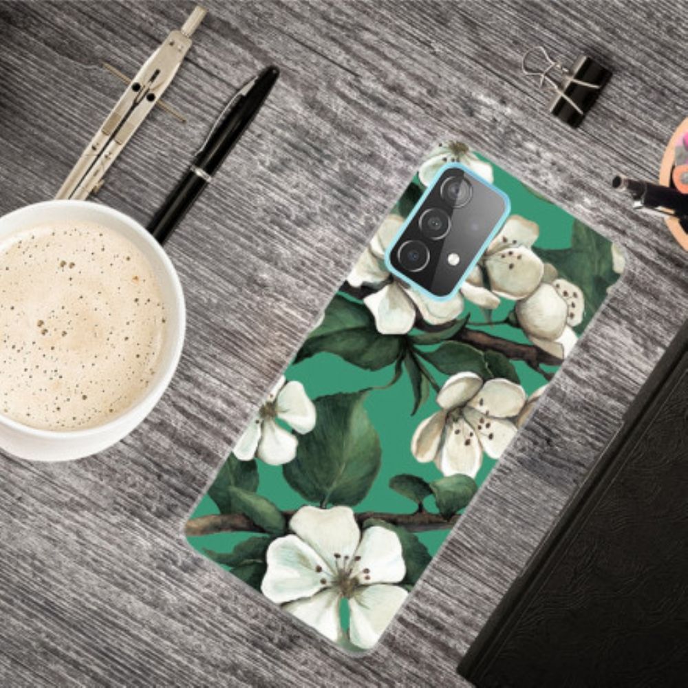 Handyhülle Für Samsung Galaxy A32 4G Gemalte Weiße Blumen