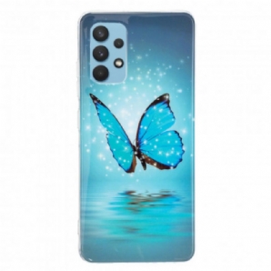 Hülle Für Samsung Galaxy A32 4G Fluoreszierender Blauer Schmetterling