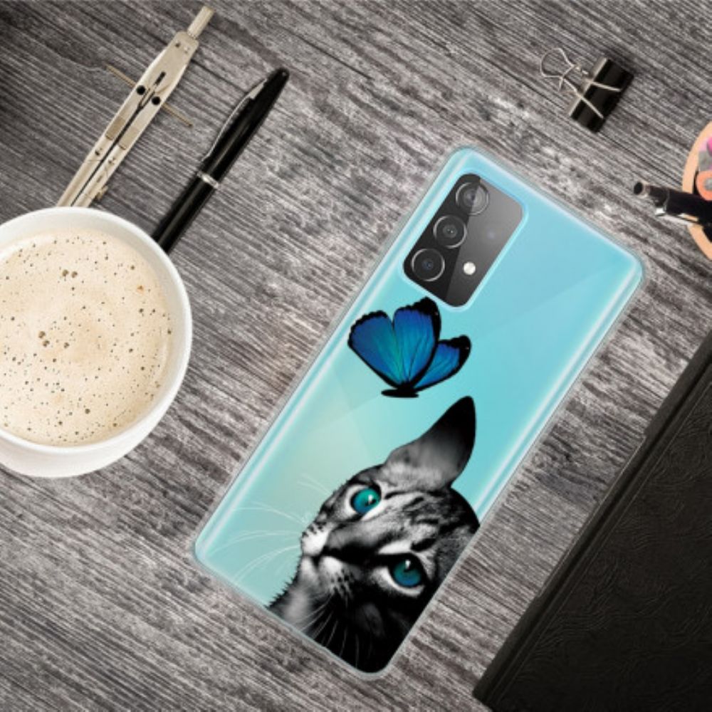 Hülle Für Samsung Galaxy A32 4G Katze Und Schmetterling