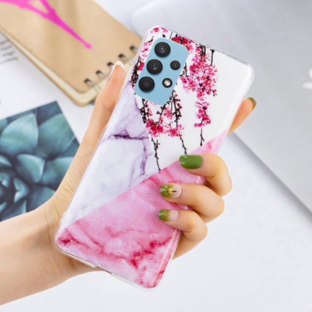 Hülle Für Samsung Galaxy A32 4G Marmorierte Pflaumenblüte