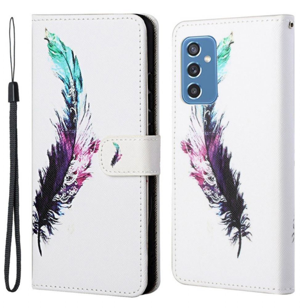 Lederhüllen Für Samsung Galaxy M52 5G Mit Kordel Tangafeder