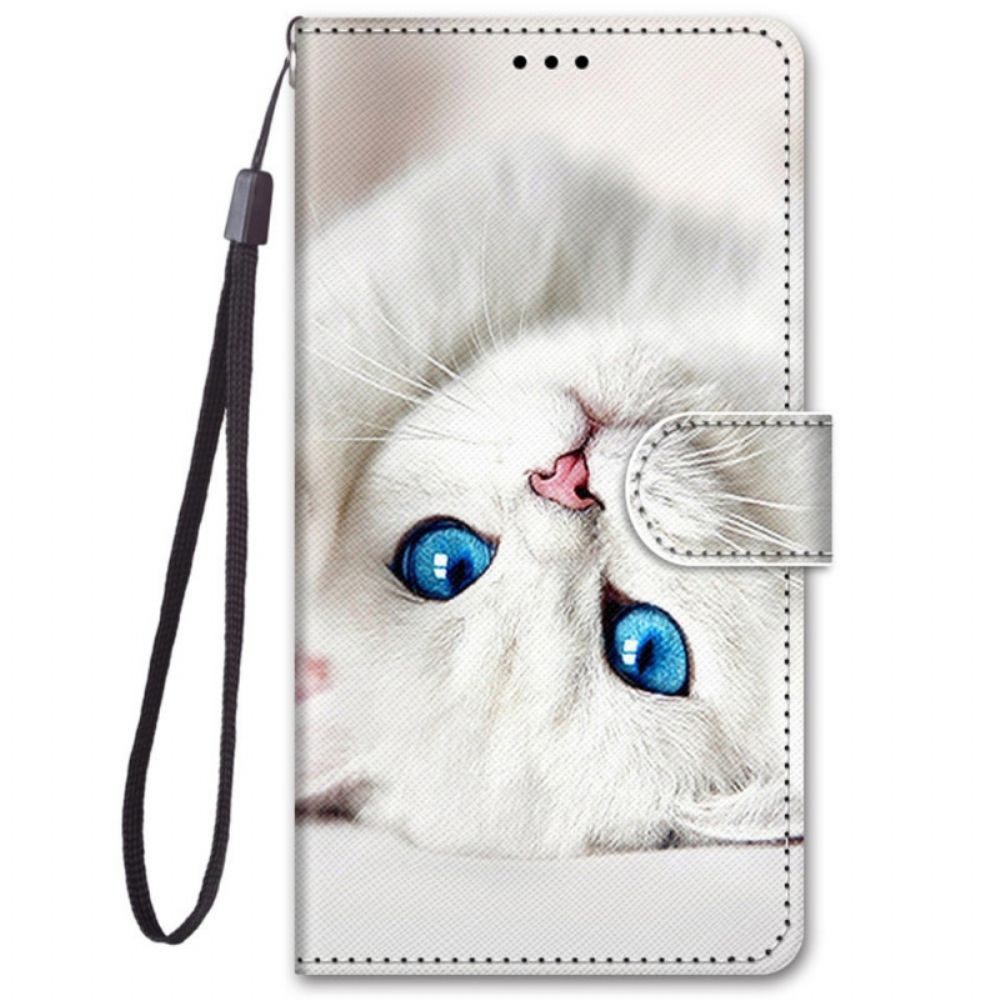 Lederhüllen Für Samsung Galaxy M52 5G Schwarze Und Blaue Katze