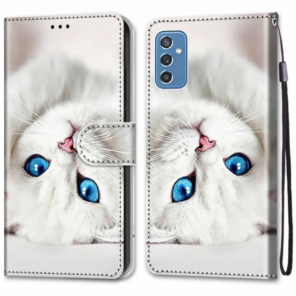 Lederhüllen Für Samsung Galaxy M52 5G Schwarze Und Blaue Katze