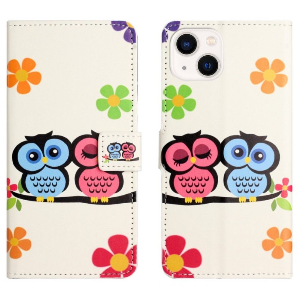 Flip Case Für iPhone 14 Eulenpaar