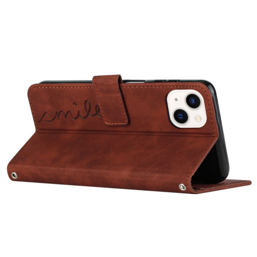 Flip Case Für iPhone 14 Lächeln Mit Lanyard