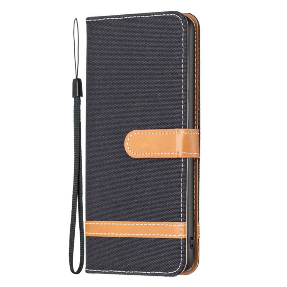 Flip Case Für iPhone 14 Mit Kordel Armband In Stoff- Und Lederoptik