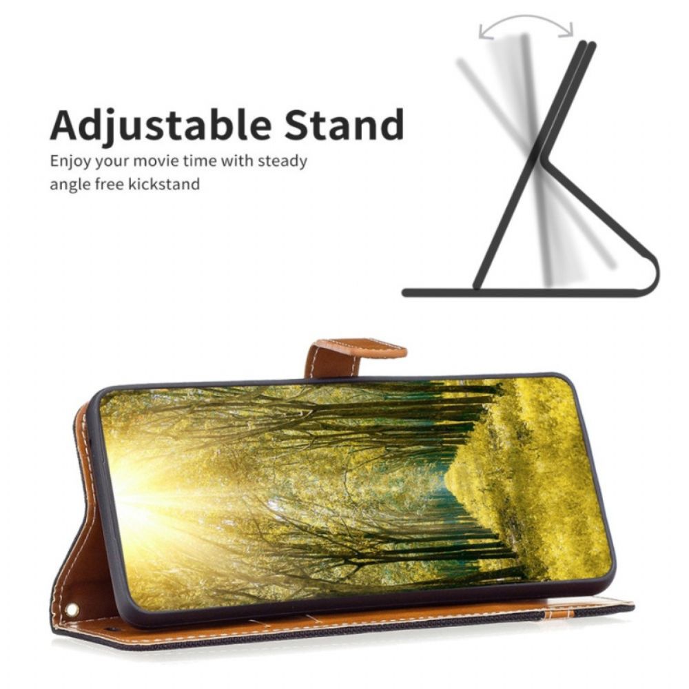 Flip Case Für iPhone 14 Mit Kordel Armband In Stoff- Und Lederoptik