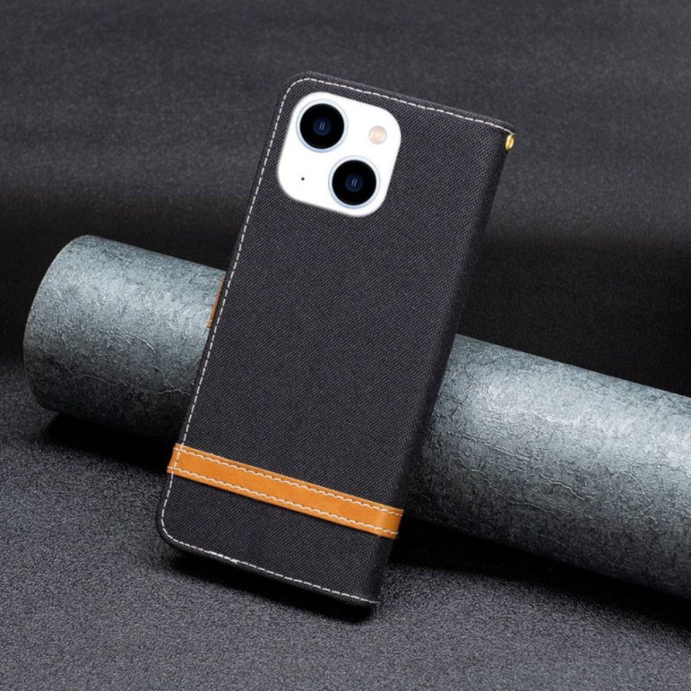 Flip Case Für iPhone 14 Mit Kordel Armband In Stoff- Und Lederoptik