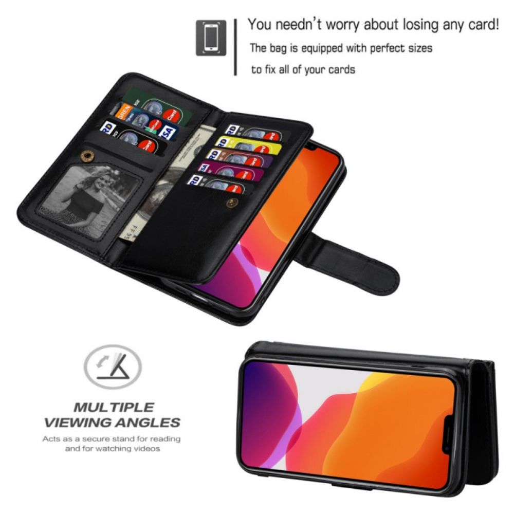 Handyhülle Lederhüllen Für iPhone 14 Abnehmbarer Kartenhalter Für 9 Karten