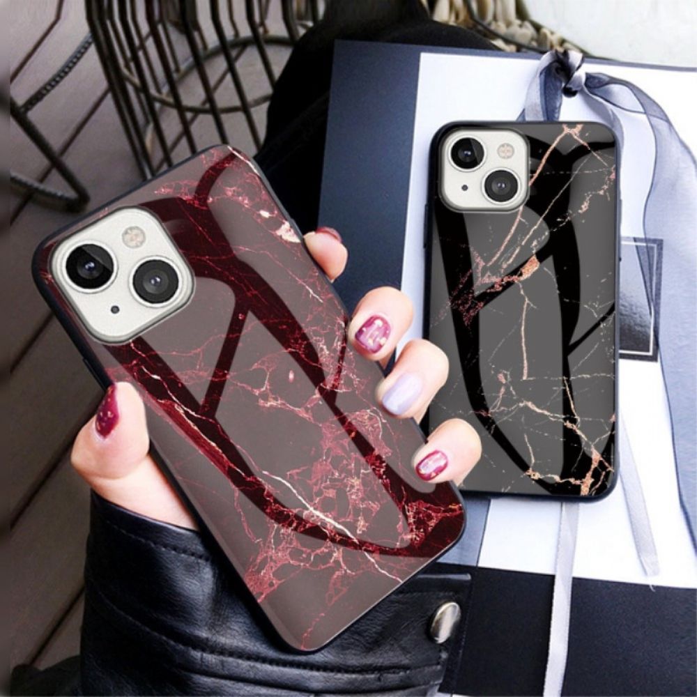 Hülle Für iPhone 14 Hartglas Aus Marmor